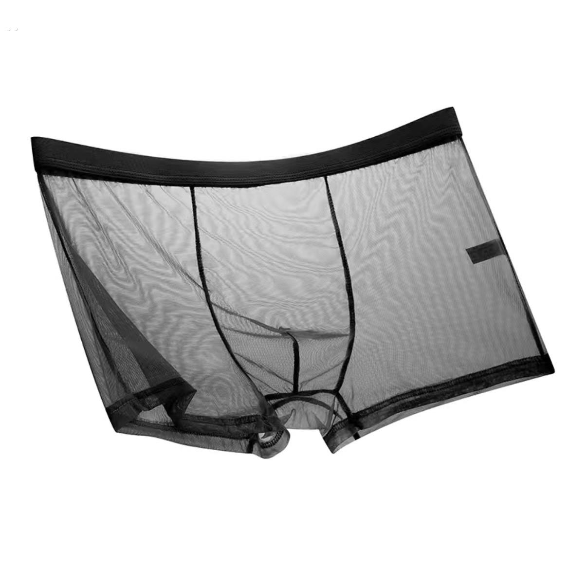 夏季男士内裤男平角裤冰丝性感超薄透明内裤男全透气网纱青年潮流