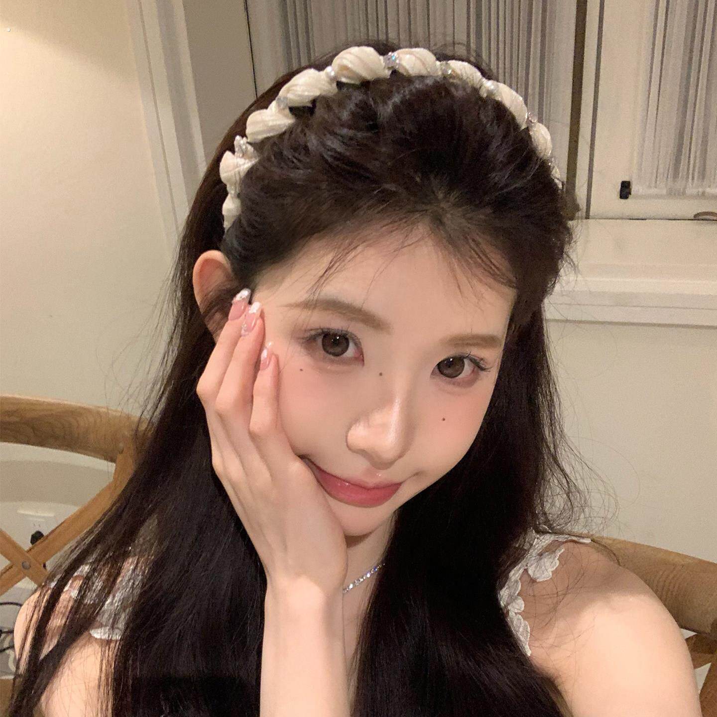 温柔少女 珍珠缠绕波浪发箍女高颅顶带齿防滑发箍不勒头洗脸发夹