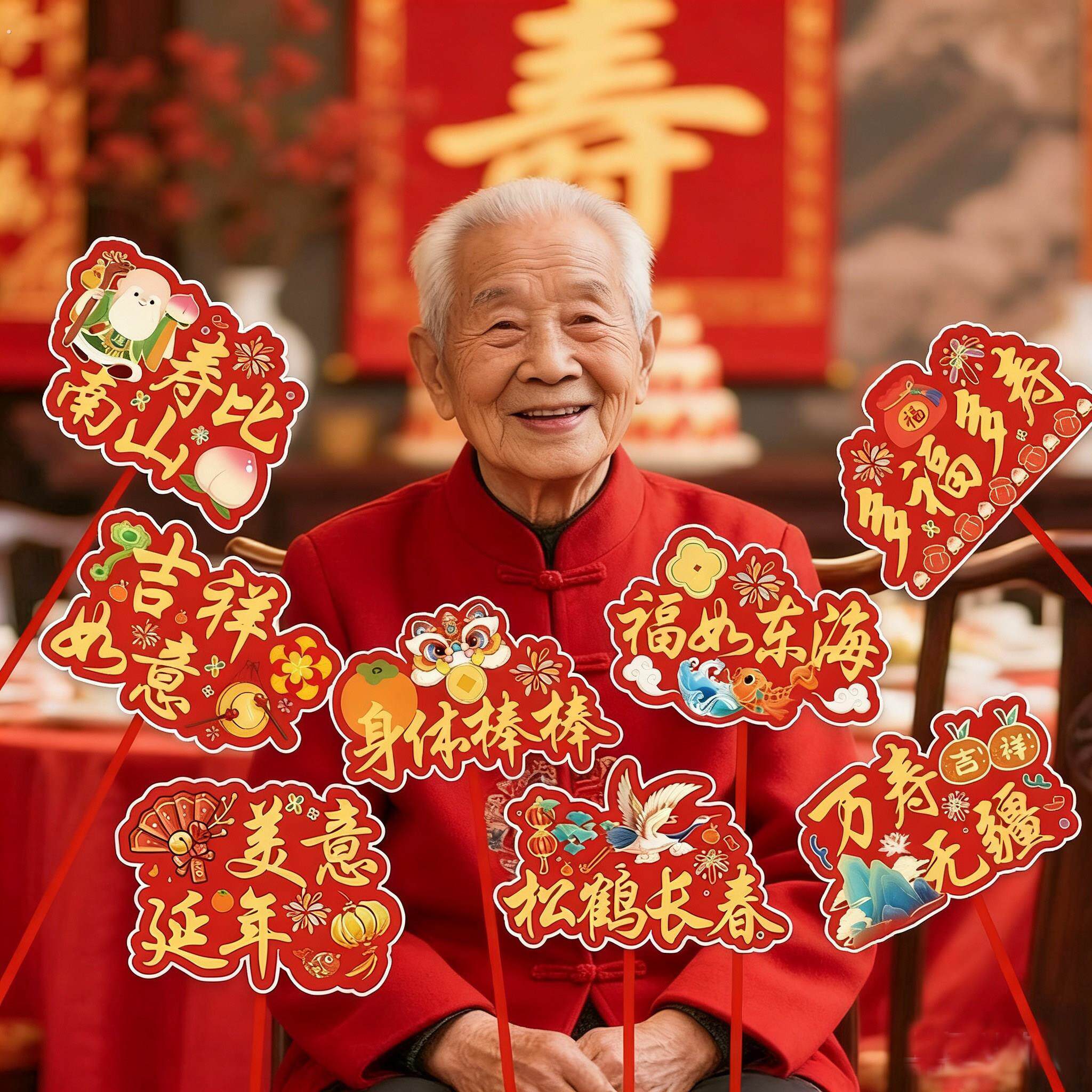 老人过寿宴装饰拍照道具手举牌爸妈67890岁生日大寿氛围场景布置