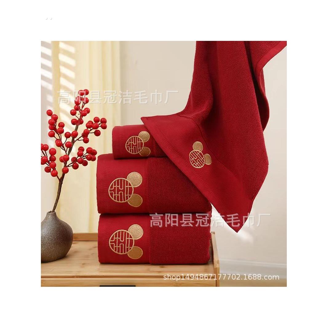 枣红喜字婚庆结婚情侣纯棉红色毛巾不掉毛高档礼盒回礼陪嫁伴手礼