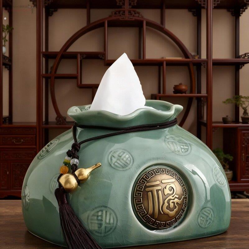 纸巾盒客厅新中式茶几餐桌摆件装饰创意乔迁礼品家用陶瓷纸抽盒