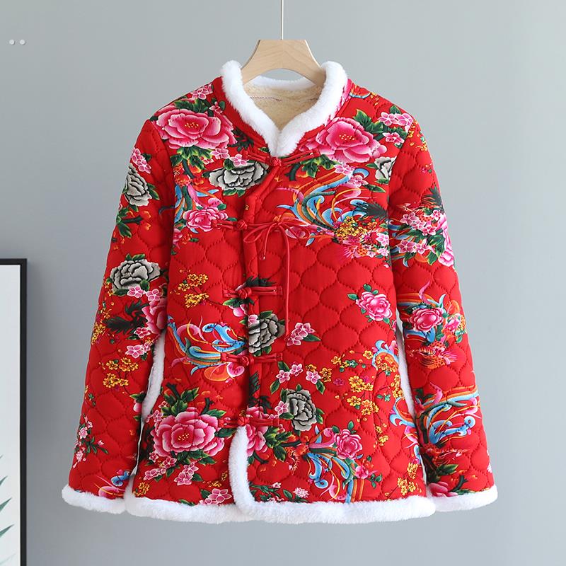 花棉袄女冬季新款盘扣名族风东北大花袄加绒碎花棉服保暖网红外套