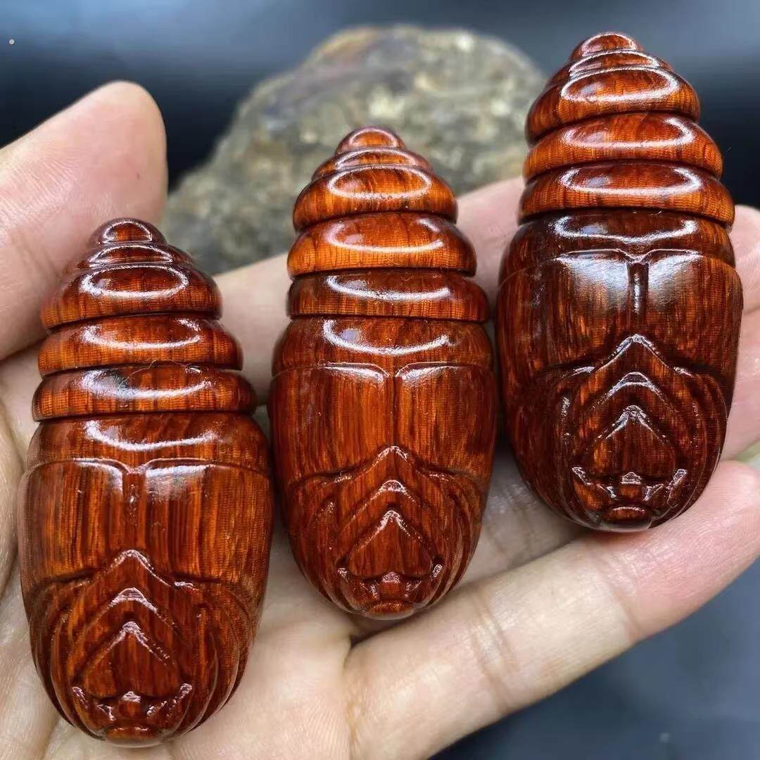 紫檀木雕刻蚕蛹手把件文玩把玩件木质工艺礼品摆饰可旋转按摩手把