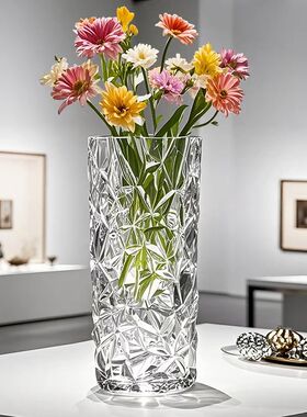 加厚花瓶玻璃透明水养富贵竹玫瑰百合干花插花摆件大号客厅北欧瓶