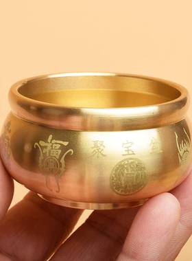 黄铜五路财神聚宝盆风水摆件