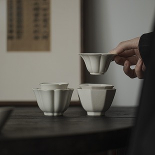 草木灰古泥花型主人杯功夫茶具传统器形品茗杯陶瓷家用单杯