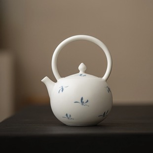 茶壶 哑光手绘秋水兰花提梁壶文人家用泡茶壶过滤功夫茶具日式