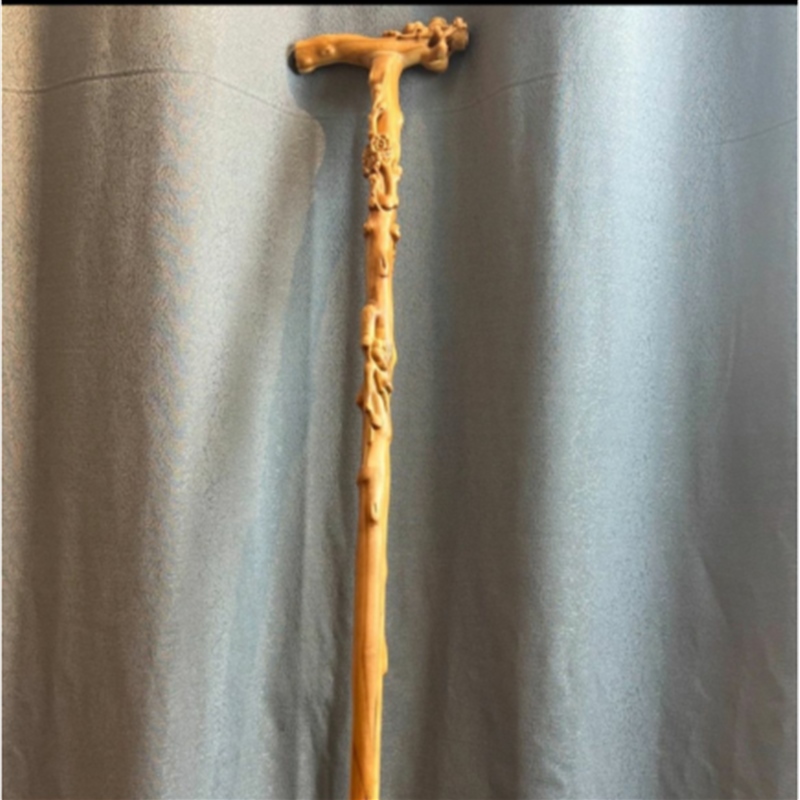 新款桃木龙头拐杖老人手杖防滑轻便木质拐棍实木雕刻新中式登山杖
