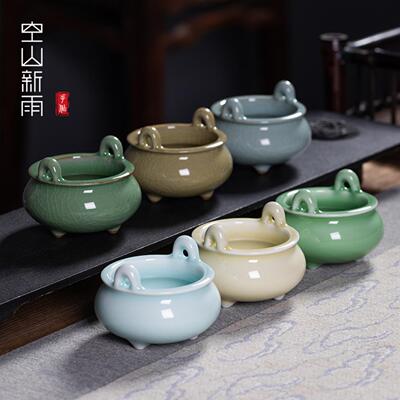 龙泉青瓷仿寺庙双耳陶瓷线香熏炉