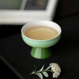 醒春集玉泥白瓷仿宋高足茶杯功夫茶具家用品茗杯翡翠绿主人杯