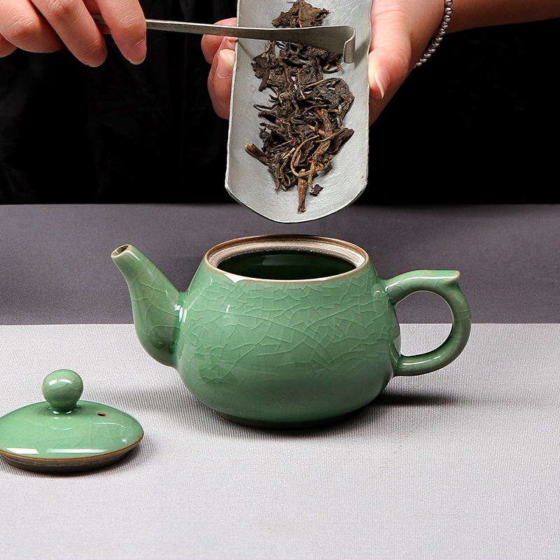 龙泉青瓷手工功夫茶具哥窑茶壶