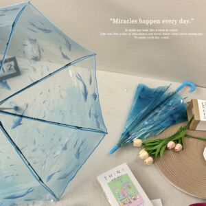 水族馆透明两用雨伞全自动抗风学生高颜值小巧加厚便携折叠清新伞