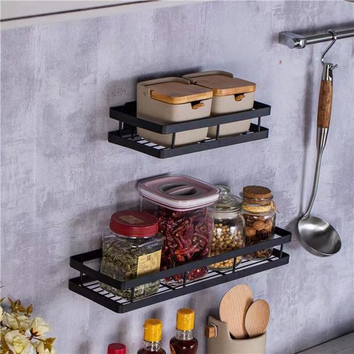 铁艺单层厨房置物架香料瓶调味用品收纳架子免打孔多场景用壁挂篮