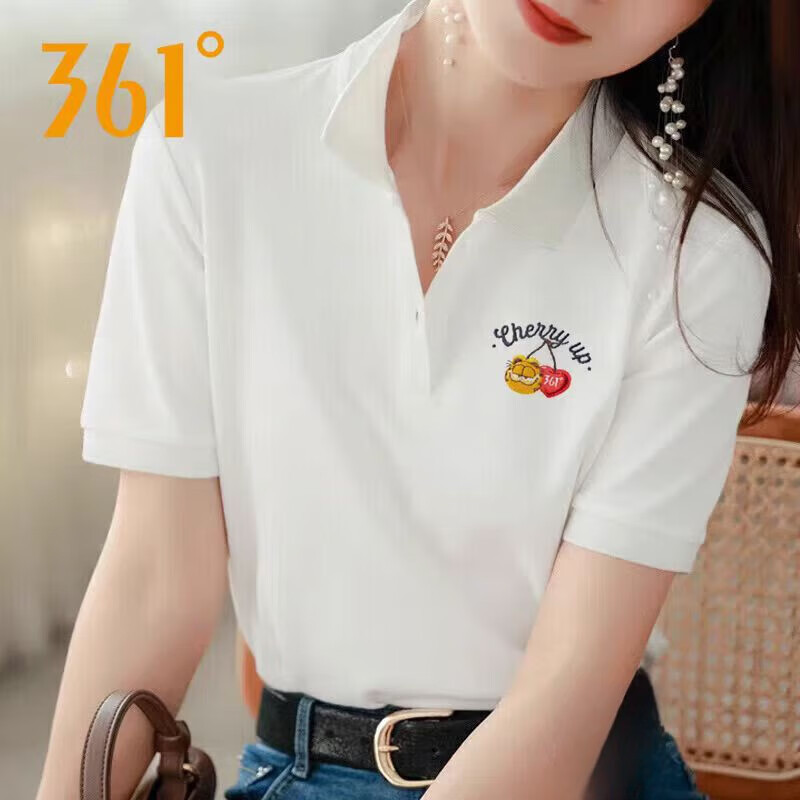 361度【加菲猫】联名翻领T恤女