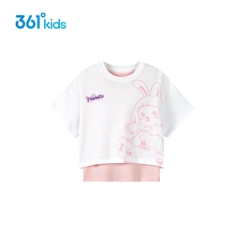 361度童装女童上衣两件套2025夏季中大童奈美兔印花短袖背心