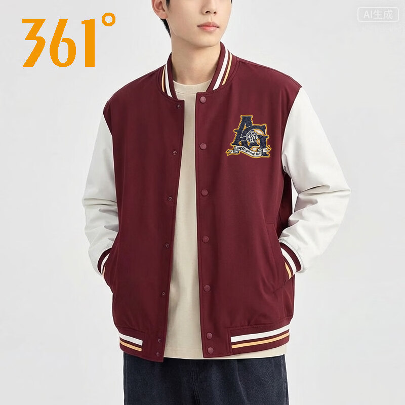 361°男款绒里拼色棒球服2026秋季掀开学院风夹克外套