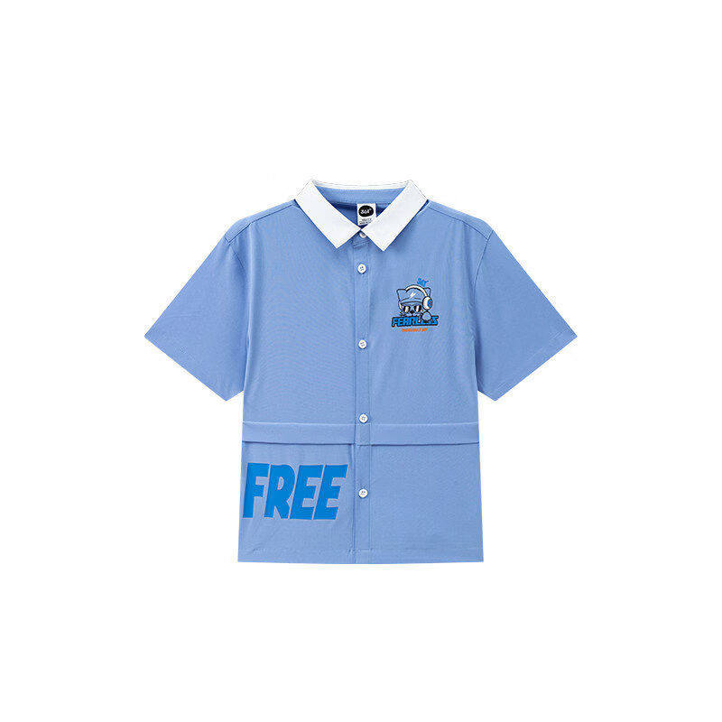 361°童装男童衬衫透气速干短袖2026夏季新款小童撞色翻领上衣