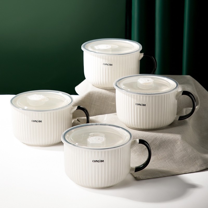 陶瓷饭盒可微波炉加热专用上班族便当盒密封保鲜饭碗带盖圆形