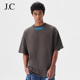 Janecd领口涂鸦字母印花短袖 男夏季 高街潮流短袖 330G重磅半袖