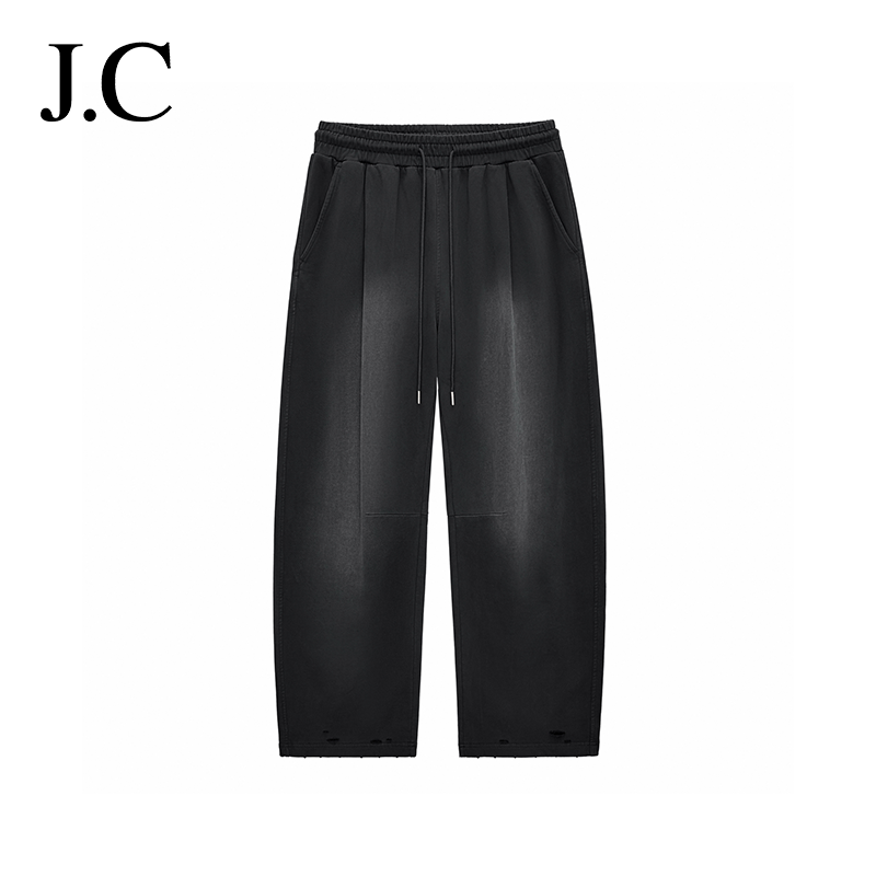 J.C美式复古卫裤破洞磨边长裤