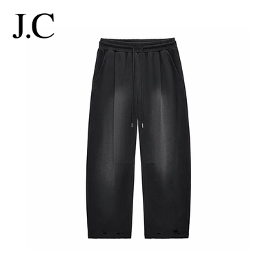 J.C美式复古卫裤破洞磨边长裤