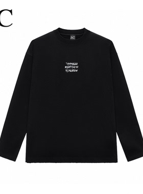J.C/简裁原创美式长袖T恤280克圆领纯棉潮牌印花宽松男士上衣新款