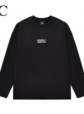 J.C/简裁美式长袖T恤男士圆领印花320克秋冬宽松休闲开叉新款上衣