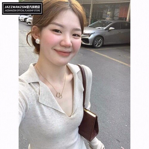 修身针织打底衫女春秋洋气薄款显瘦内搭设计感polo领毛衣2026新款