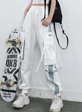 秋冬季加绒加厚工装裤女学生韩版宽松潮流休闲运动大码束脚长裤子