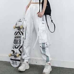 秋冬季加绒加厚工装裤女学生韩版宽松潮流休闲运动大码束脚长裤子