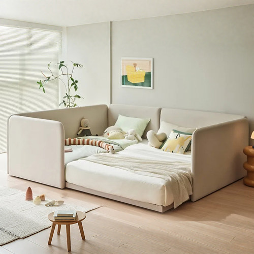 汉森地台拼接床布艺带护栏