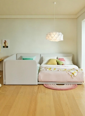 hanssem汉森蒙氏护栏地台床布艺现代简约卧室家庭组合榻榻米拼接