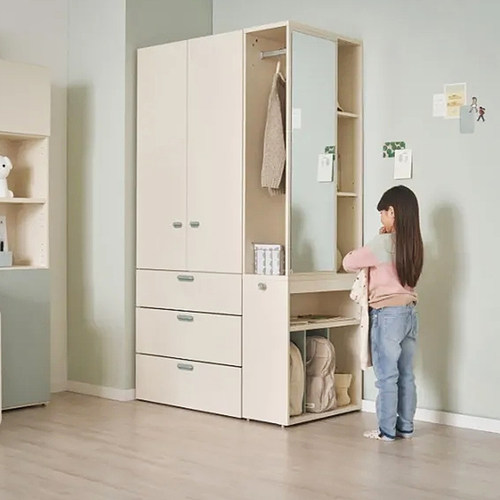 汉森衣柜带妆镜挂衣书架一体