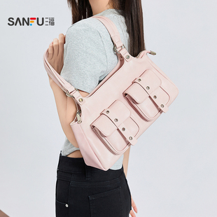 三福挎包夏季 甜辣街头朋克外口袋腋下半定型托特包女包500672