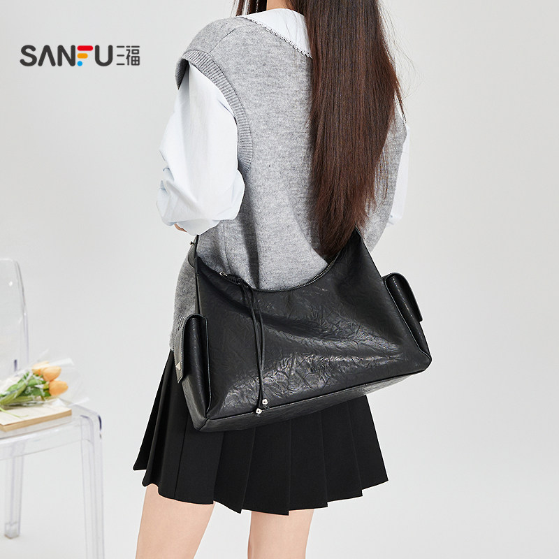 三福挎包春季中性休闲双口袋hobo包大容量时尚休闲女包519962,箱包皮具/热销女包/男包,通用款女包,淘宝优惠券,粉丝福利购,淘宝优惠卷