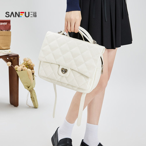 三福背包春季浮梦千金复古名媛风翻盖双肩包时尚女包516172