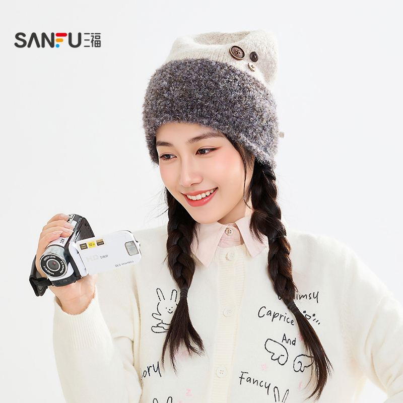 三福复古堆堆系列西瓜帽 气质冬日氛围感服饰配件帽子 850297