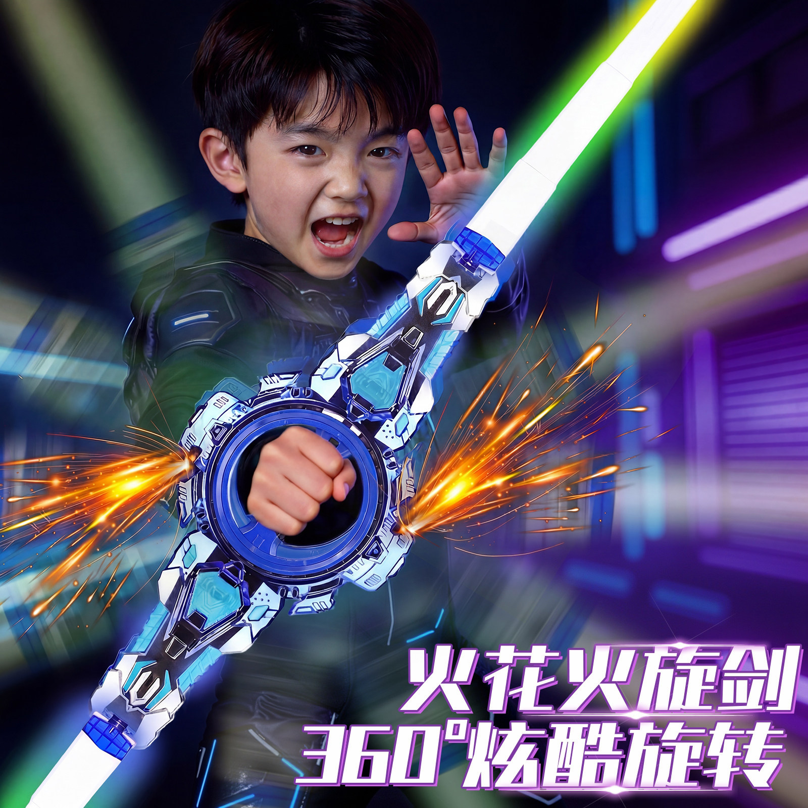 火旋伸缩光剑带火花男孩生日礼物