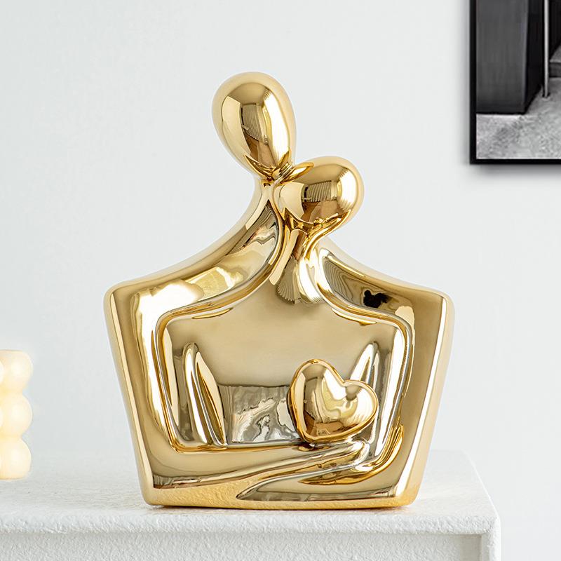 入门玄关摆件飘窗摆件装饰镀金轻奢陶瓷抽象情侣简约创意艺术摆件