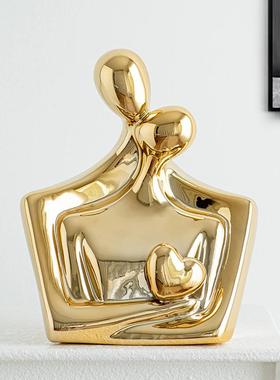 入门玄关摆件飘窗摆件装饰镀金轻奢陶瓷抽象情侣简约创意艺术摆件