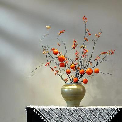 客厅旺宅摆件高级感小众柿柿如意高档柿子仿真花假花摆设中式桌面