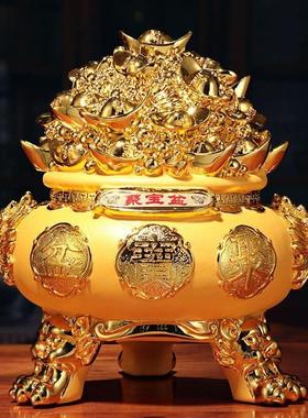 入门玄关摆件飘窗摆件装饰绒沙金摆件电镀沙金聚财聚宝聚宝盆摆件