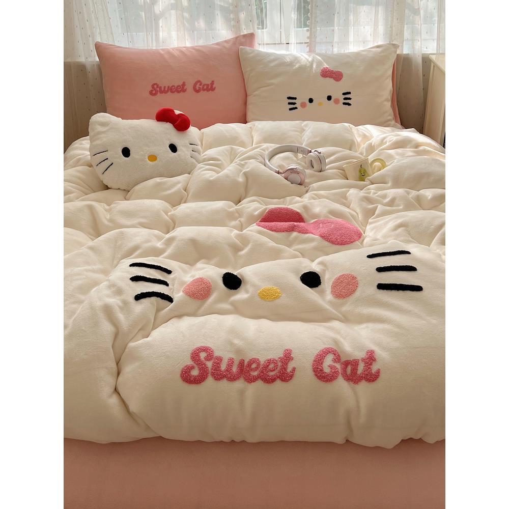 巨好看的四件套绒毛四件套牛奶绒冬季床上加厚双面珊瑚绒卡通被套