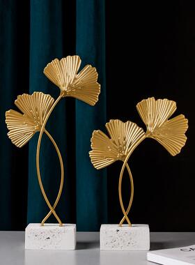 入门玄关摆件飘窗摆件装饰北欧仿真铁艺银杏叶装饰摆件客厅酒柜电