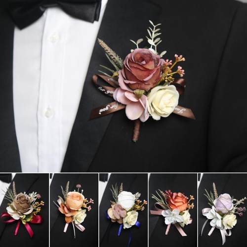 新款欧式婚礼玫瑰仿真花新郎新娘礼服胸花伴娘姐妹团手腕花婚庆花