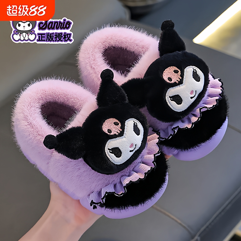 过冬棉拖鞋儿童女童包跟冬季卡通可爱防滑室内宝宝毛拖鞋