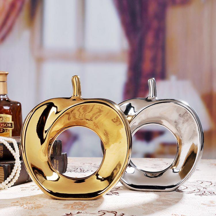 入门玄关摆件飘窗摆件装饰中式金色陶瓷工艺品婚礼礼物客厅电视柜