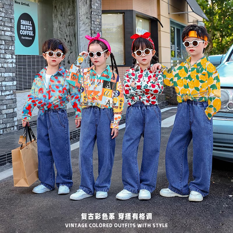 儿童复古港风啦啦队演出服小学生运动会幼儿园花衬衫舞蹈表演服装