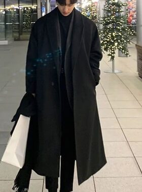 秋冬季毛呢大衣男双层风衣中长款过膝韩版高级感羊绒呢子外套潮流