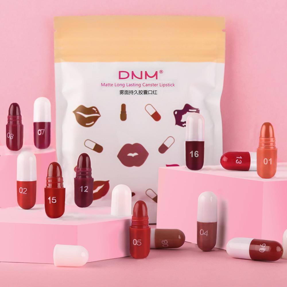 DNM18色胶囊口红套装自然持久防水不沾杯迷你哑光小唇膏跨境